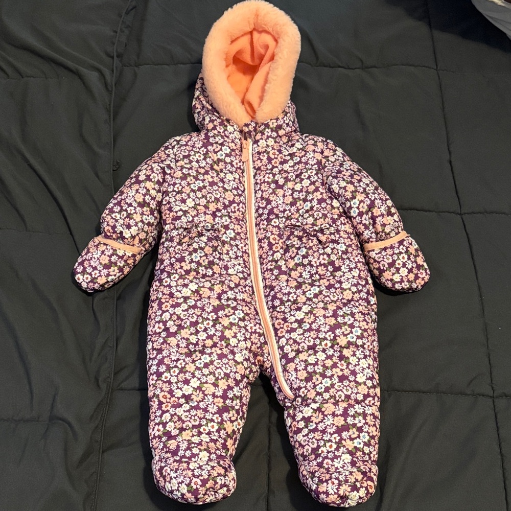 Kensie Girl Pink and Purple Floral Hooded Snowsuit NWOT